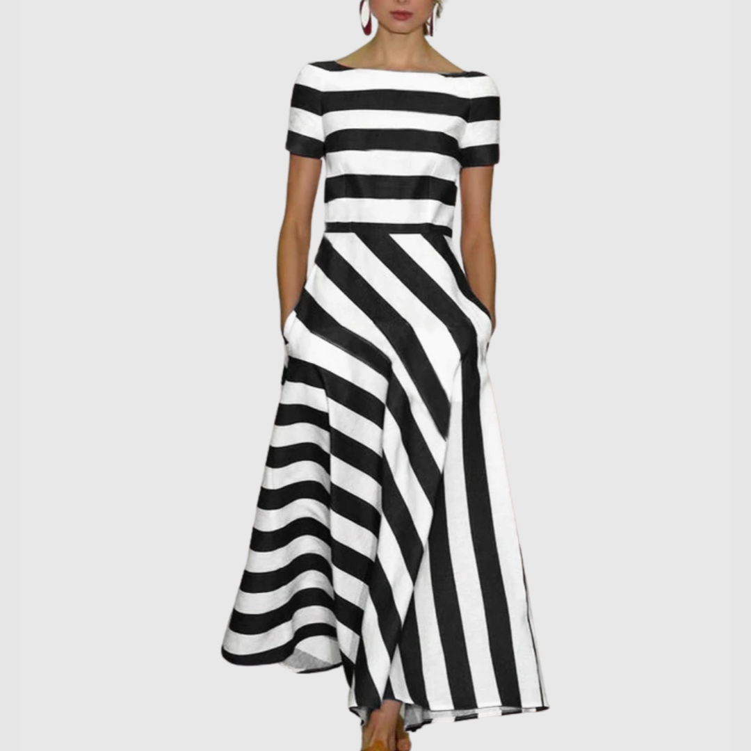 Rowella | Women's Striped Short Sleeve Maxi Dress - Striped - Image 3