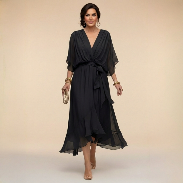 Roxanna | Women's V Neck Wrap Midi Dress - Green - Image 5