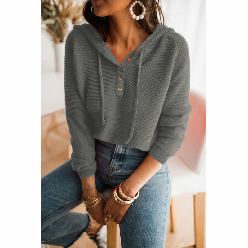 Sabrina | Women's Button Front V-Neck Long Sleeve Top - Black - Image 2