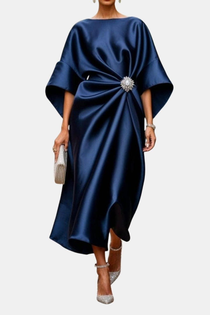 Saoirse | Women's Formal Midi Dress with Brooch Detail - Teal - Image 4