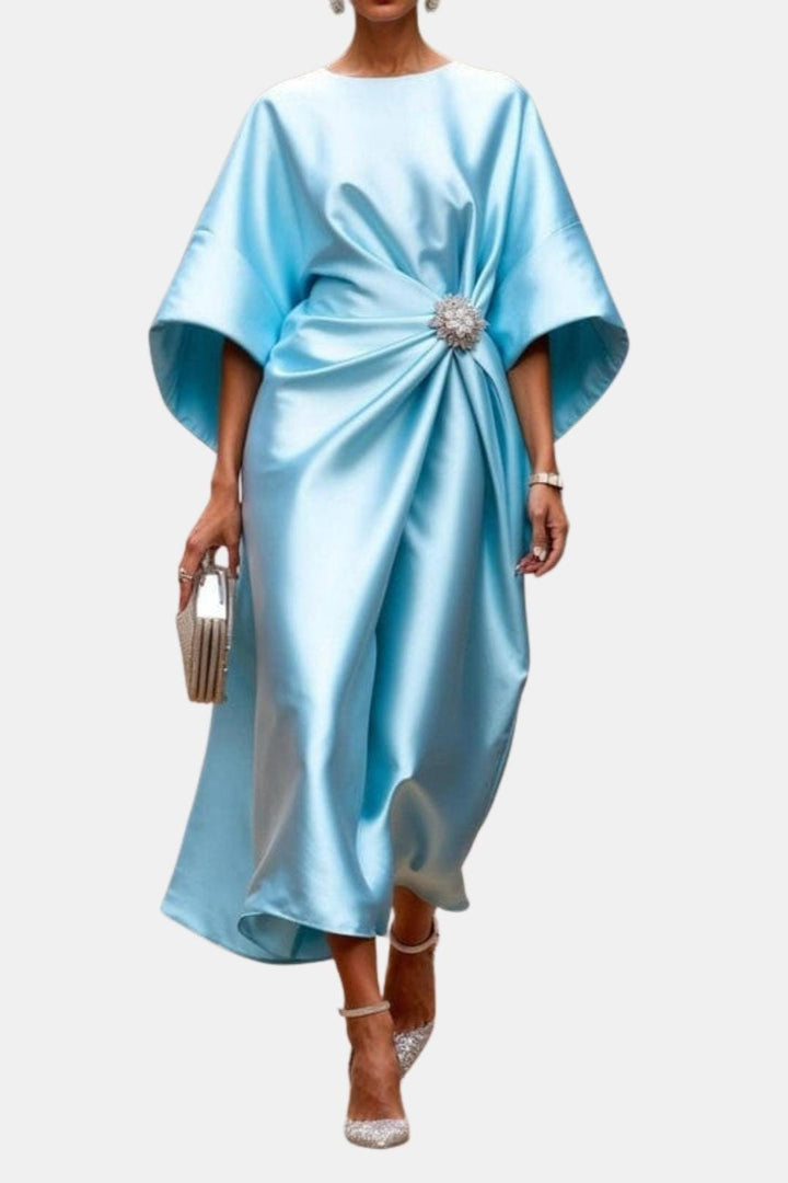 Saoirse | Women's Formal Midi Dress with Brooch Detail - Teal - Image 5
