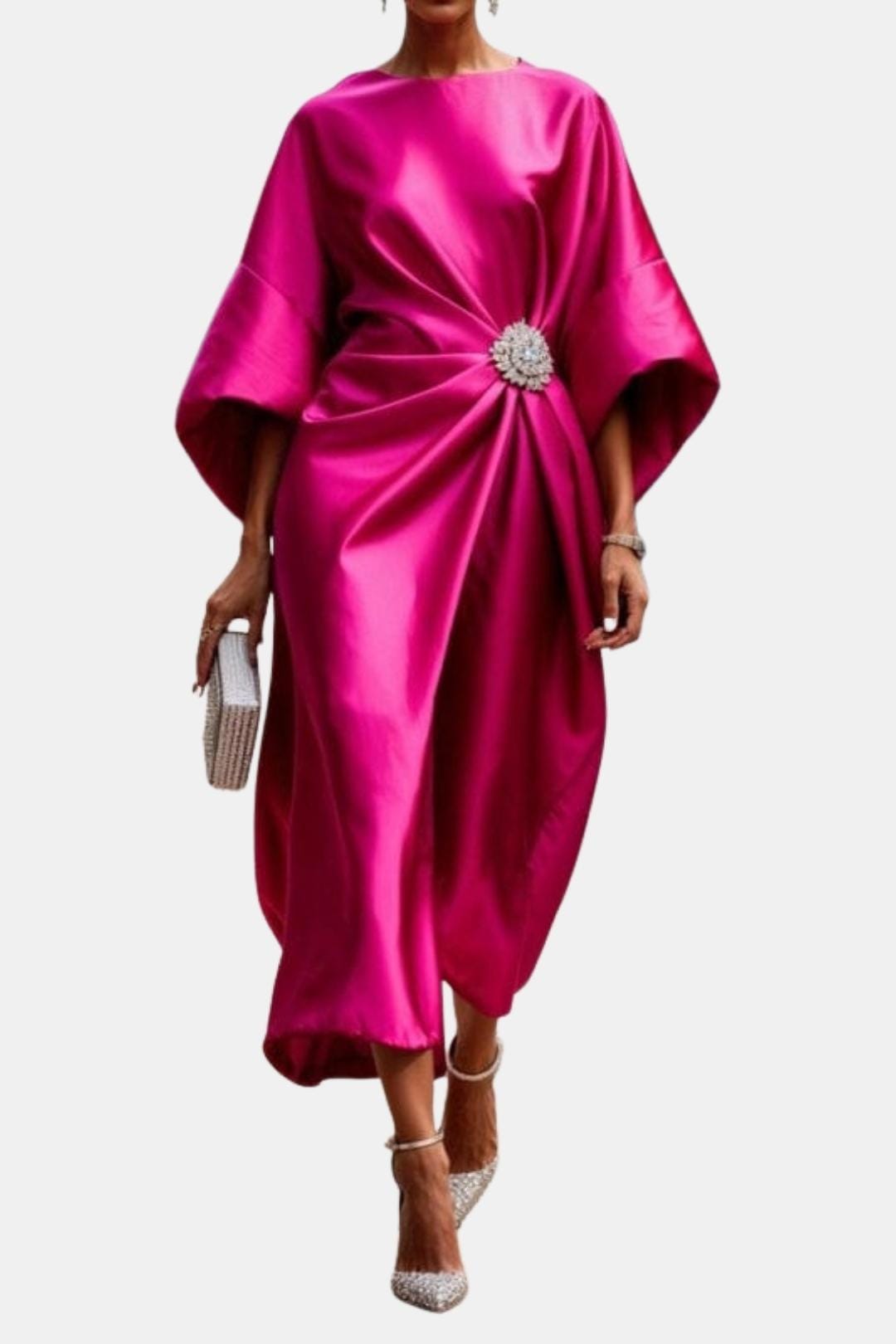 Saoirse | Women's Formal Midi Dress with Brooch Detail - Teal - Image 6
