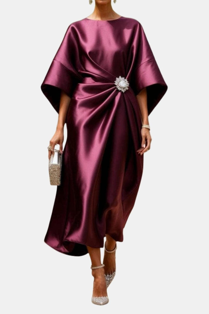 Saoirse | Women's Formal Midi Dress with Brooch Detail - Teal - Image 7