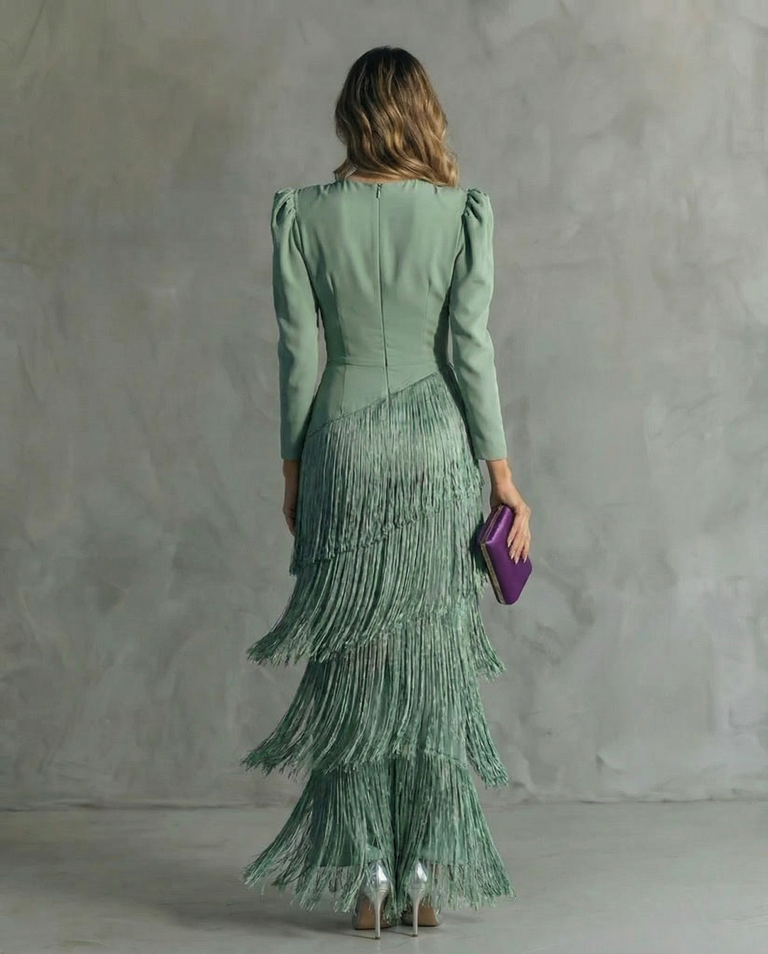 Saoirse | Women's Fringe V-Neck Maxi Dress - Green - Image 4