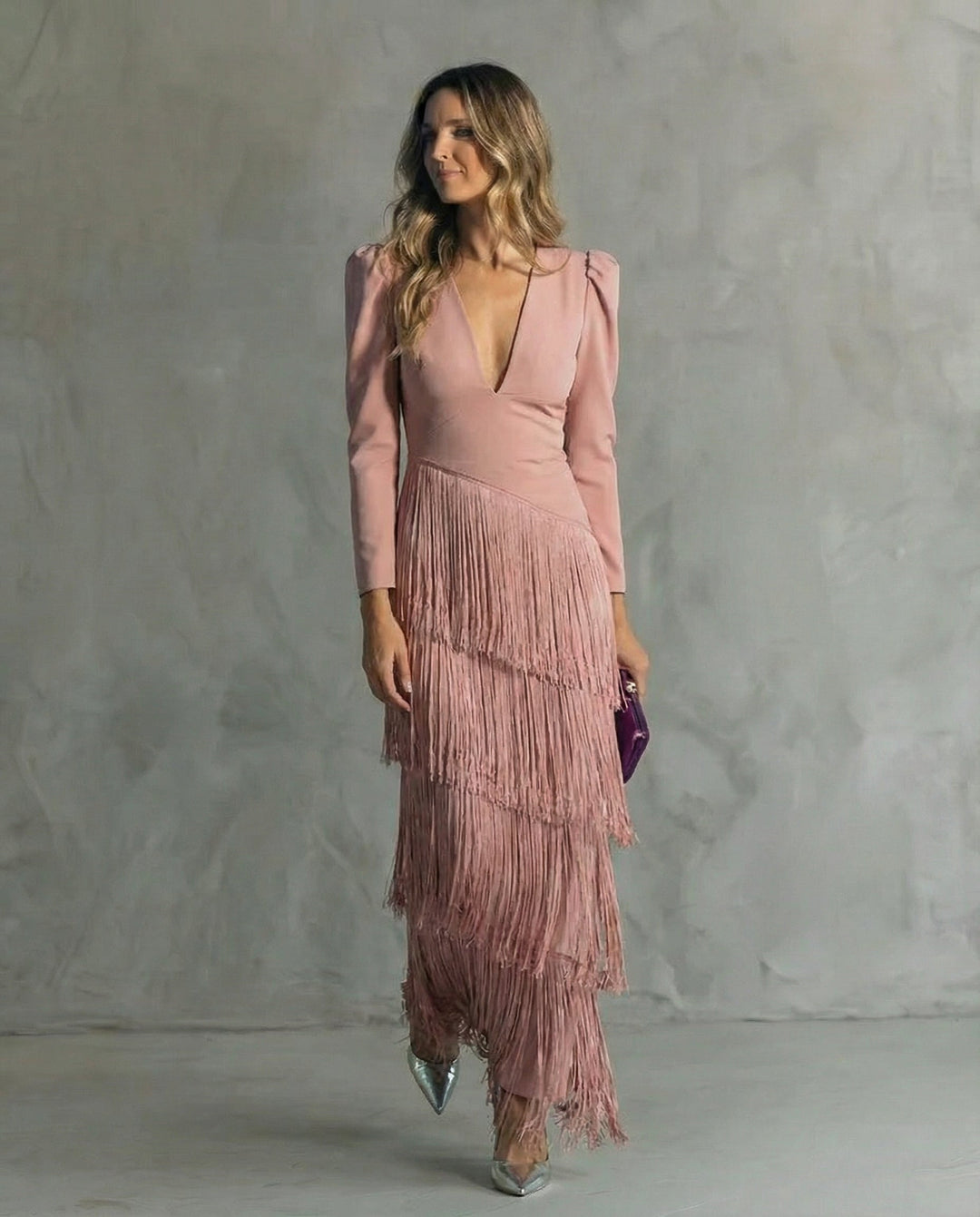 Saoirse | Women's Fringe V-Neck Maxi Dress - Green - Image 6