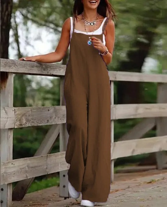 Saoirse | Women's Sleeveless Wide Leg Overall Jumpsuit - Brown - Image 1