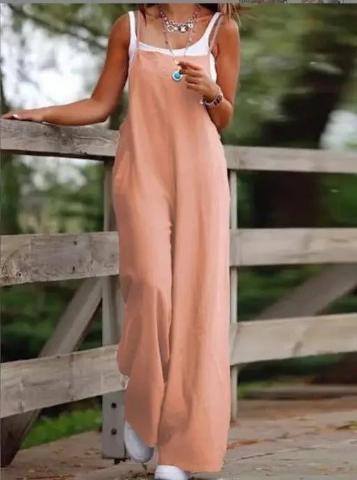 Saoirse | Women's Sleeveless Wide Leg Overall Jumpsuit - Brown - Image 10