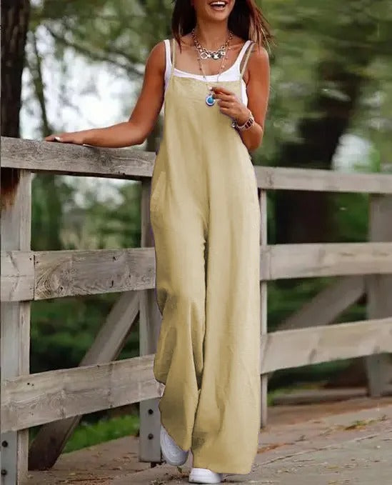 Saoirse | Women's Sleeveless Wide Leg Overall Jumpsuit - Brown - Image 3