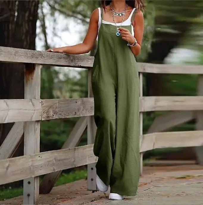 Saoirse | Women's Sleeveless Wide Leg Overall Jumpsuit - Brown - Image 4