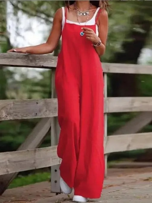 Saoirse | Women's Sleeveless Wide Leg Overall Jumpsuit - Brown - Image 5
