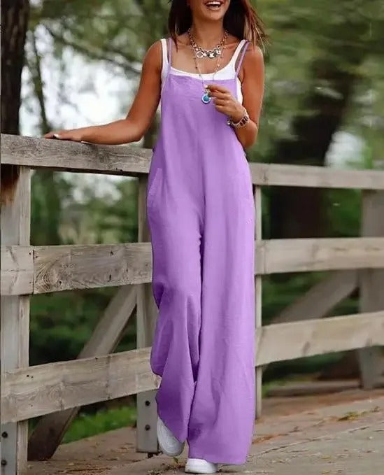 Saoirse | Women's Sleeveless Wide Leg Overall Jumpsuit - Brown - Image 7