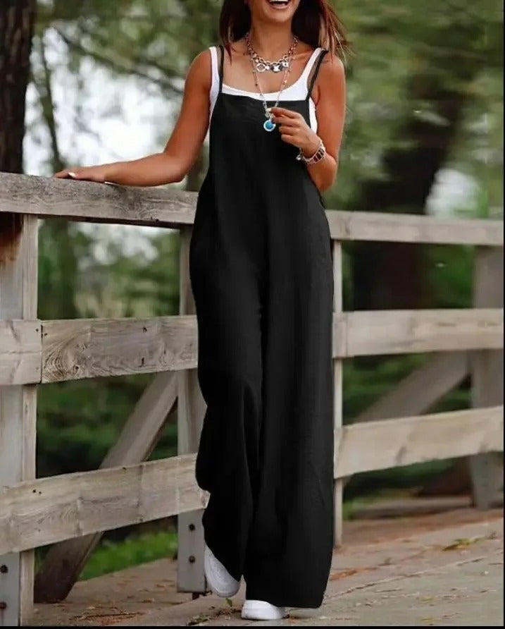 Saoirse | Women's Sleeveless Wide Leg Overall Jumpsuit - Brown - Image 8