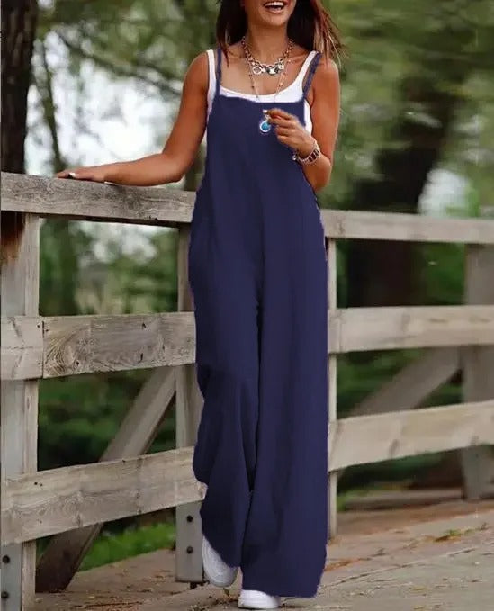 Saoirse | Women's Sleeveless Wide Leg Overall Jumpsuit - Brown - Image 9