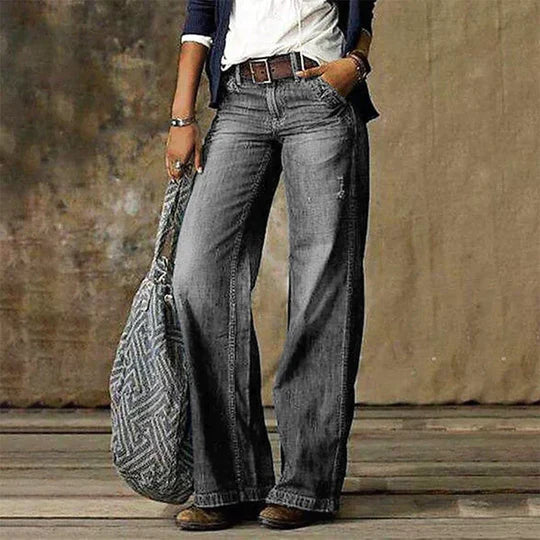 Saskia | Women's High Waist Wide Leg Retro Flare - Light Blue - Image 3