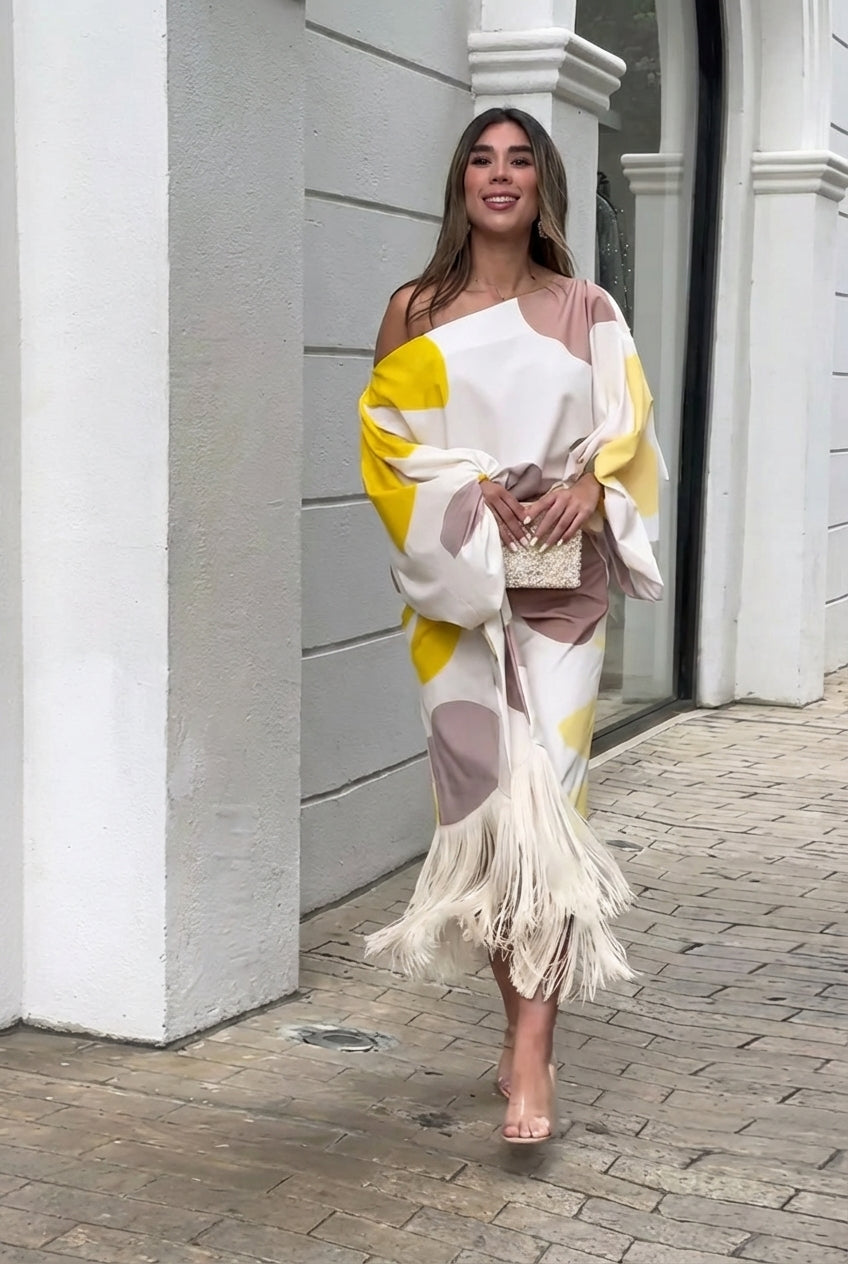 Saskia | Women's One Shoulder Fringe Midi Set - Image 1