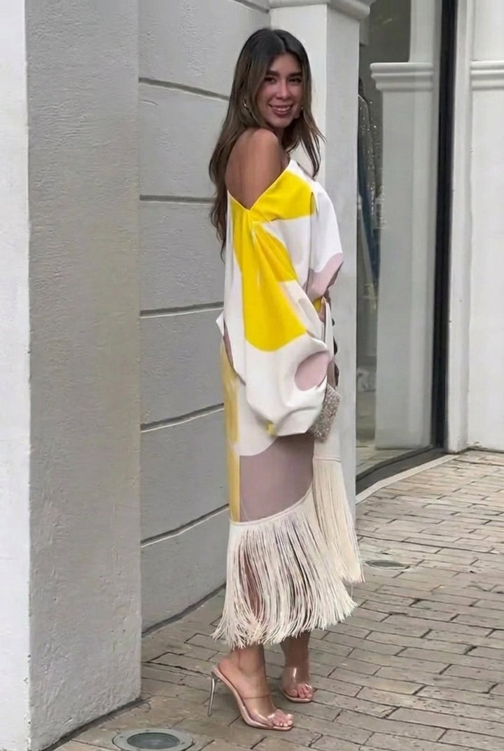 Saskia | Women's One Shoulder Fringe Midi Set - Image 3