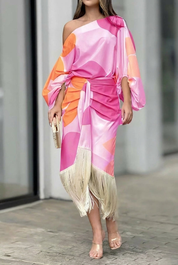 Saskia | Women's One Shoulder Fringe Midi Set - Image 5