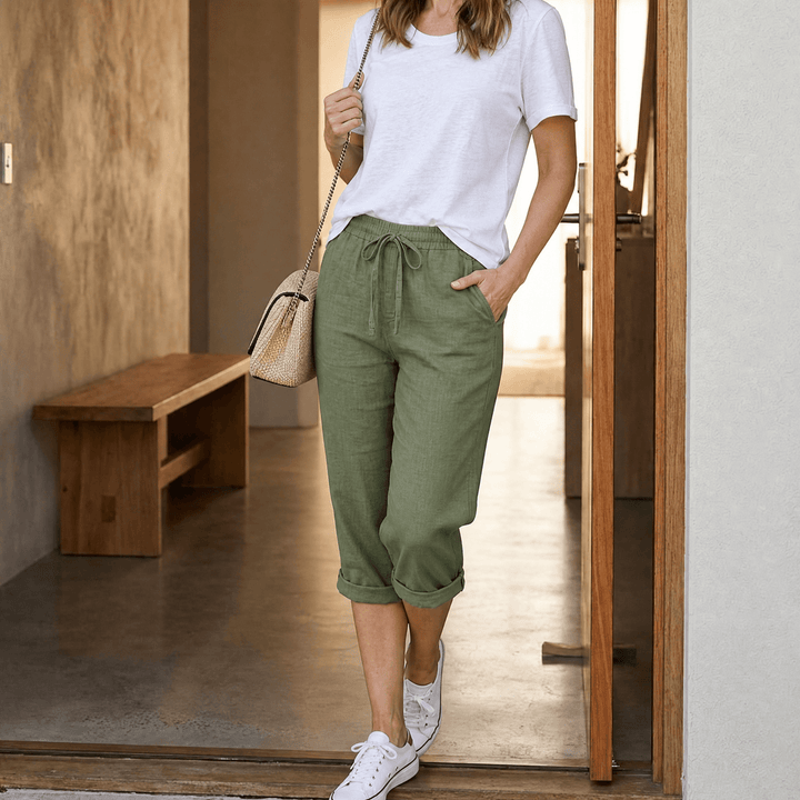 Selavyn | Women's Drawstring Capri Pants - Olive Green - Image 10