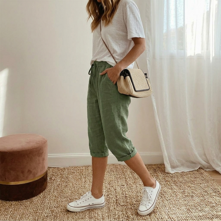 Selavyn | Women's Drawstring Capri Pants - Olive Green - Image 2