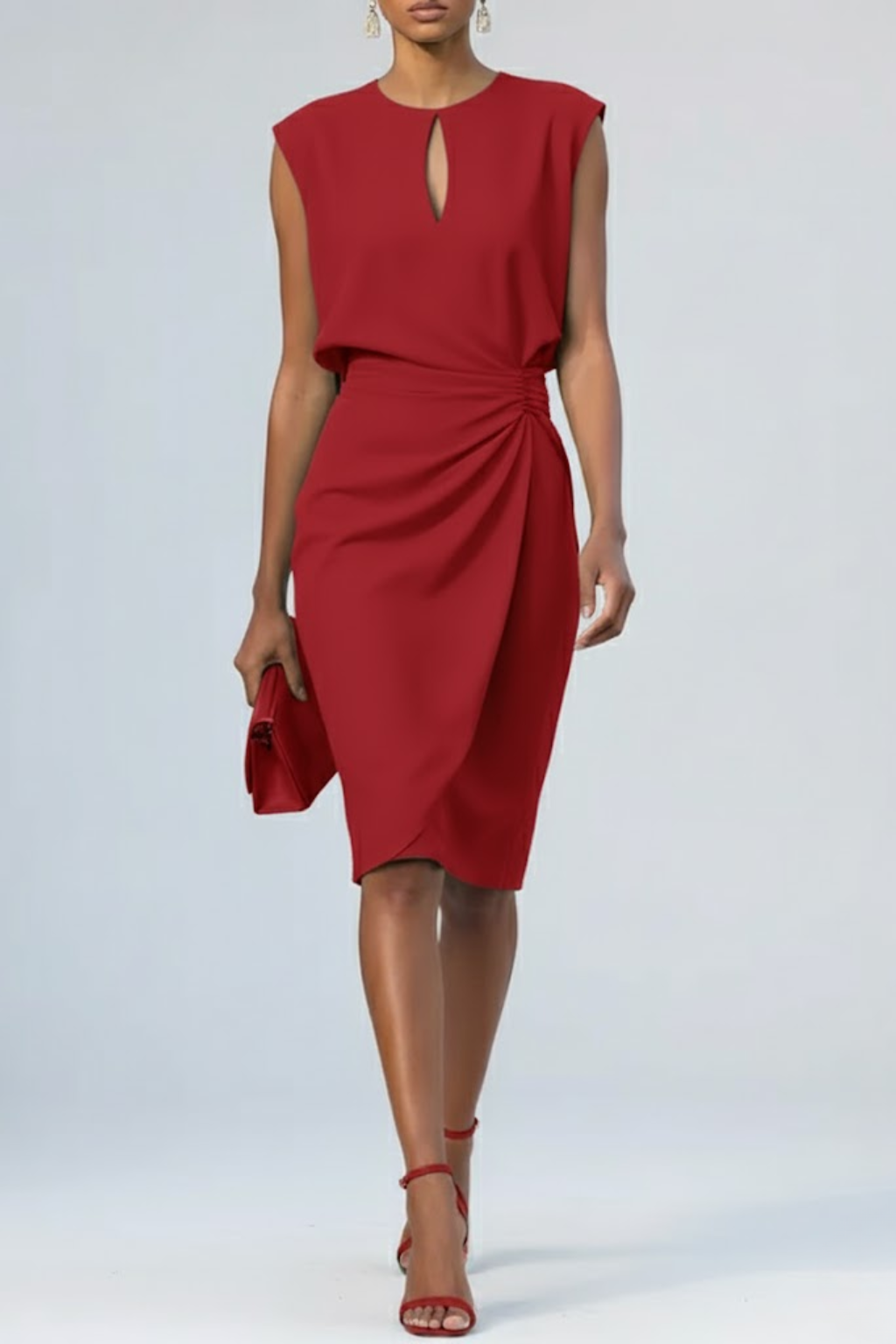 Selvaine | Women's Cocktail Party Dress Keyhole Midi - White - Image 4