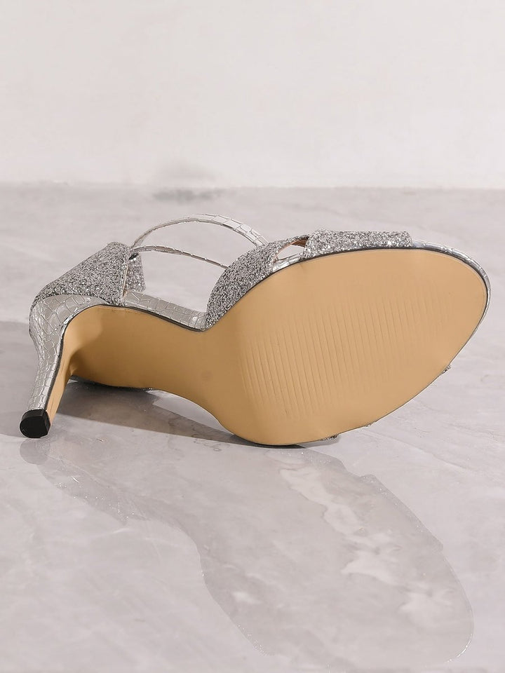 Selvaine | Women's Glitter Heel Ankle Strap Sandals - Gold - Image 9