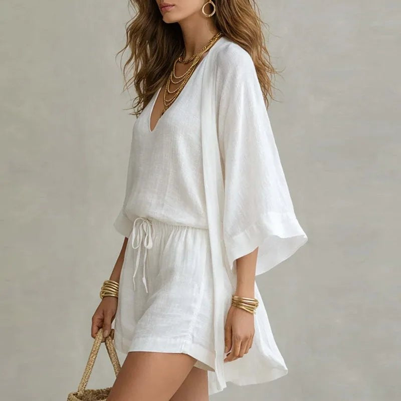 Selvaine | Women's Linen Co-ord Short Set with Kimono - Image 5
