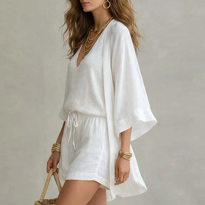 Selvaine | Women's Linen Co-ord Short Set with Kimono - Image 5