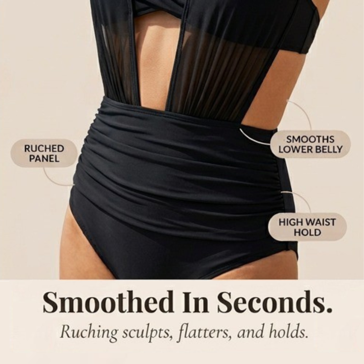 Selvara | Women's Mesh One-Piece Tummy Control Swimsuit - Black - Image 7