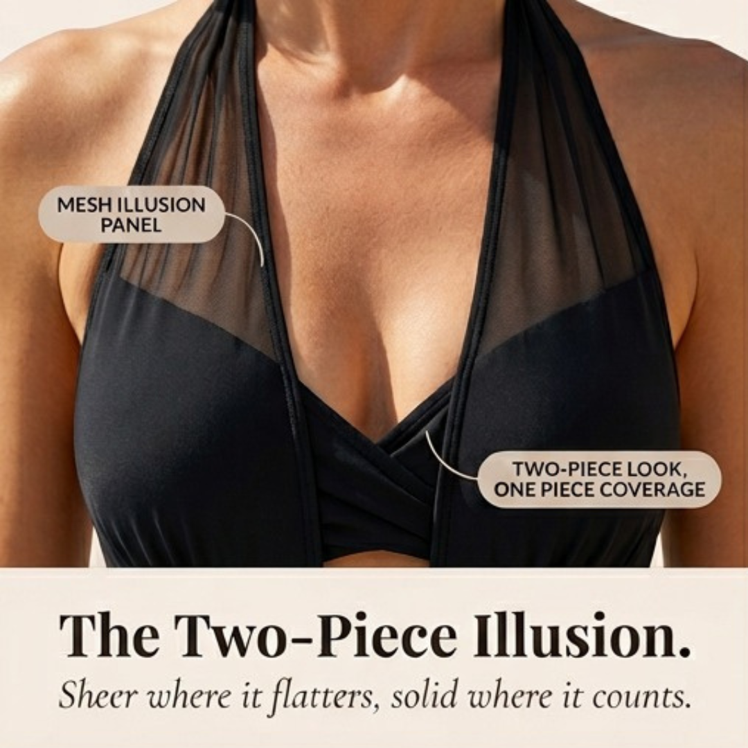 Selvara | Women's Mesh One-Piece Tummy Control Swimsuit - Black - Image 8
