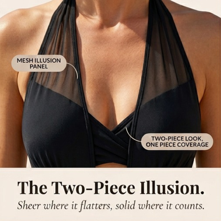 Selvara | Women's Mesh One-Piece Tummy Control Swimsuit - Black - Image 8