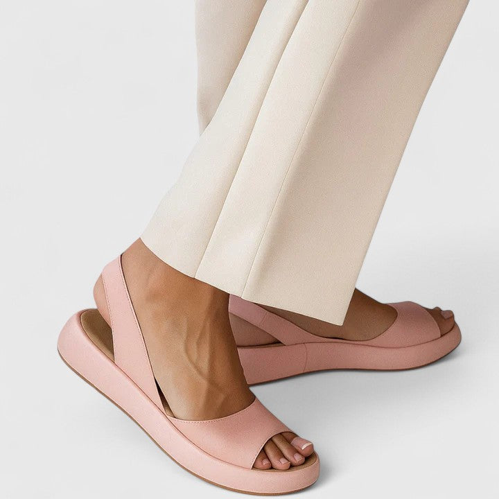 Selvene | Women's Peep Toe Flatform Slingback Sandals - Pink - Image 1