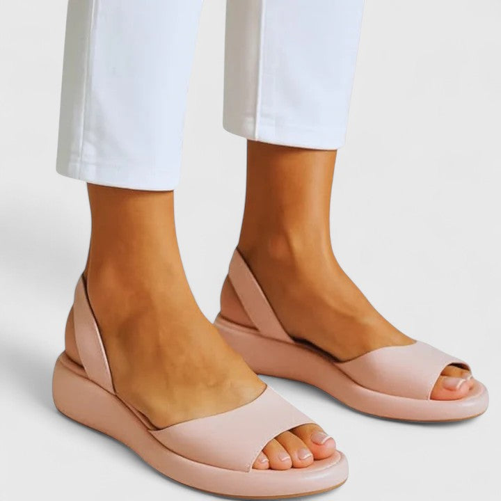 Selvene | Women's Peep Toe Flatform Slingback Sandals - Pink - Image 4
