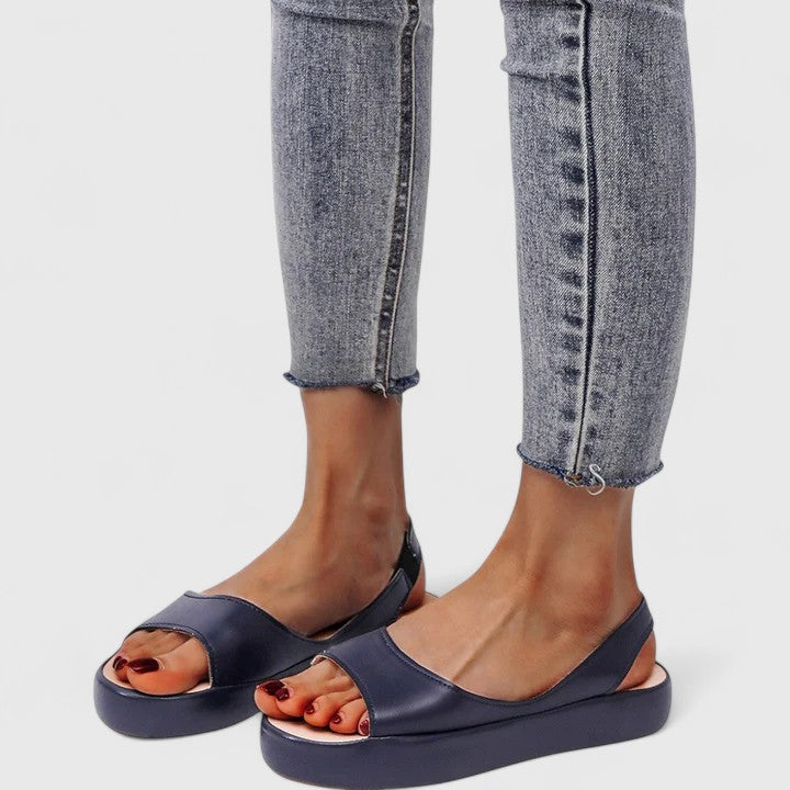 Selvene | Women's Peep Toe Flatform Slingback Sandals - Pink - Image 5