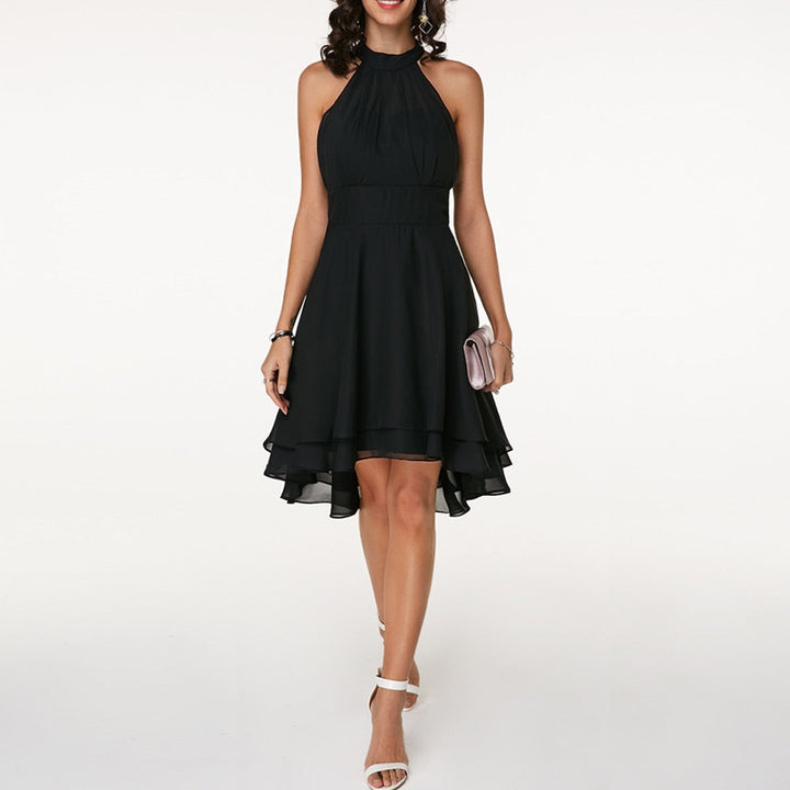 Selvinda | Women's Cocktail Party Dress Halter Tiered - Black - Image 1