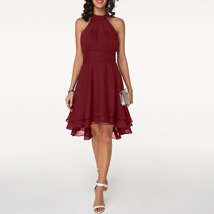 Selvinda | Women's Cocktail Party Dress Halter Tiered - Black - Image 6