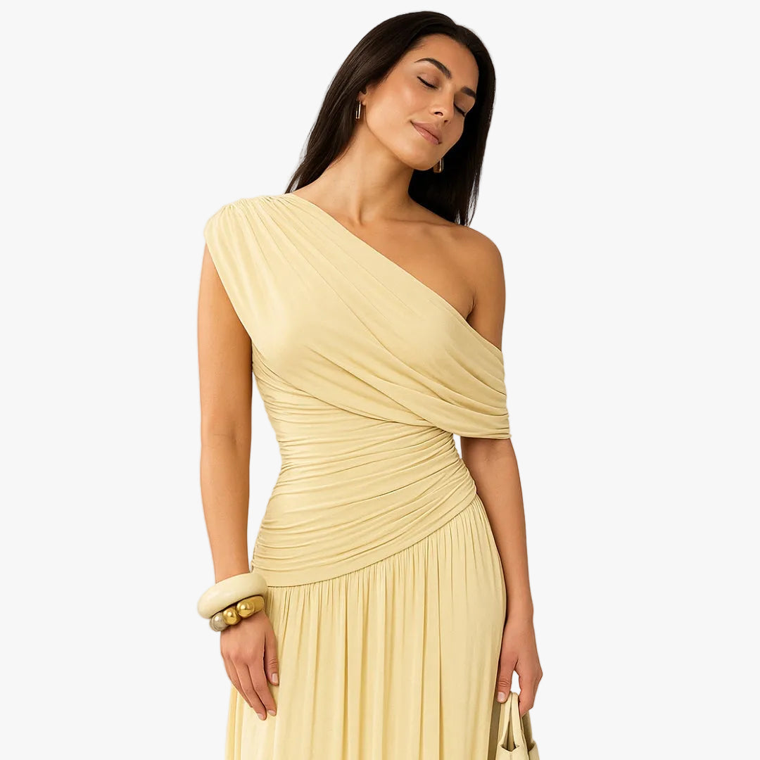 Selvonne | Women's One-Shoulder Maxi Dress - Cream - Image 4