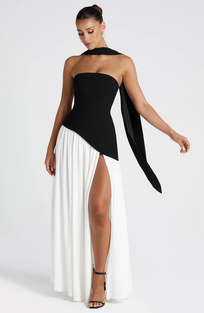 Selvorna | Women's Strapless Scarf Neck Maxi Dress - Yellow - Image 10