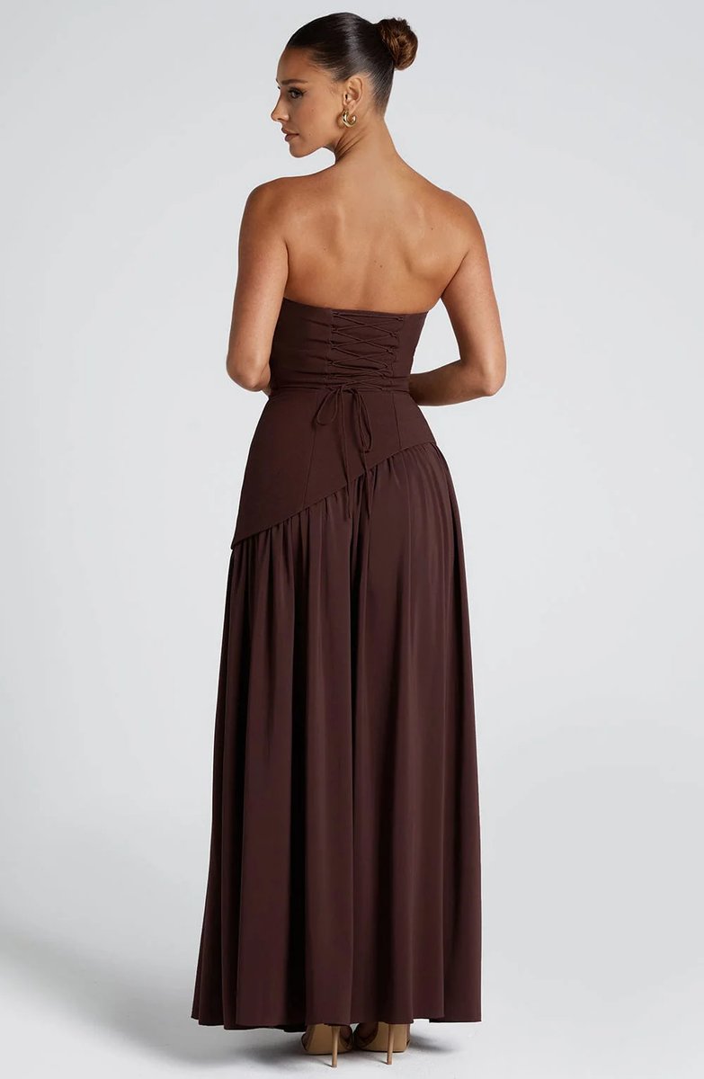 Selvorna | Women's Strapless Scarf Neck Maxi Dress - Yellow - Image 6