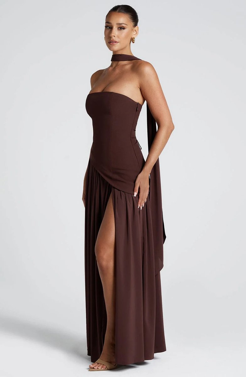 Selvorna | Women's Strapless Scarf Neck Maxi Dress - Yellow - Image 7