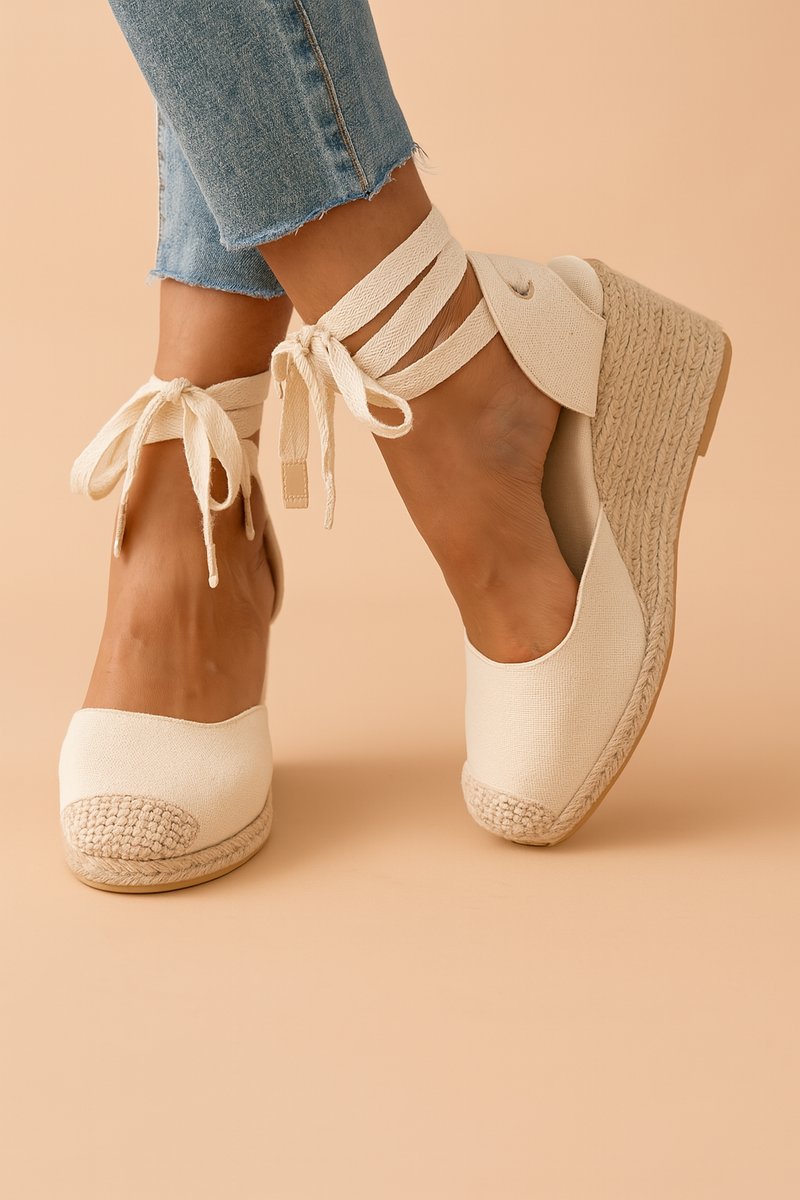 Selvorne | Women's Espadrille Wedge Sandals Ankle Tie - Image 1