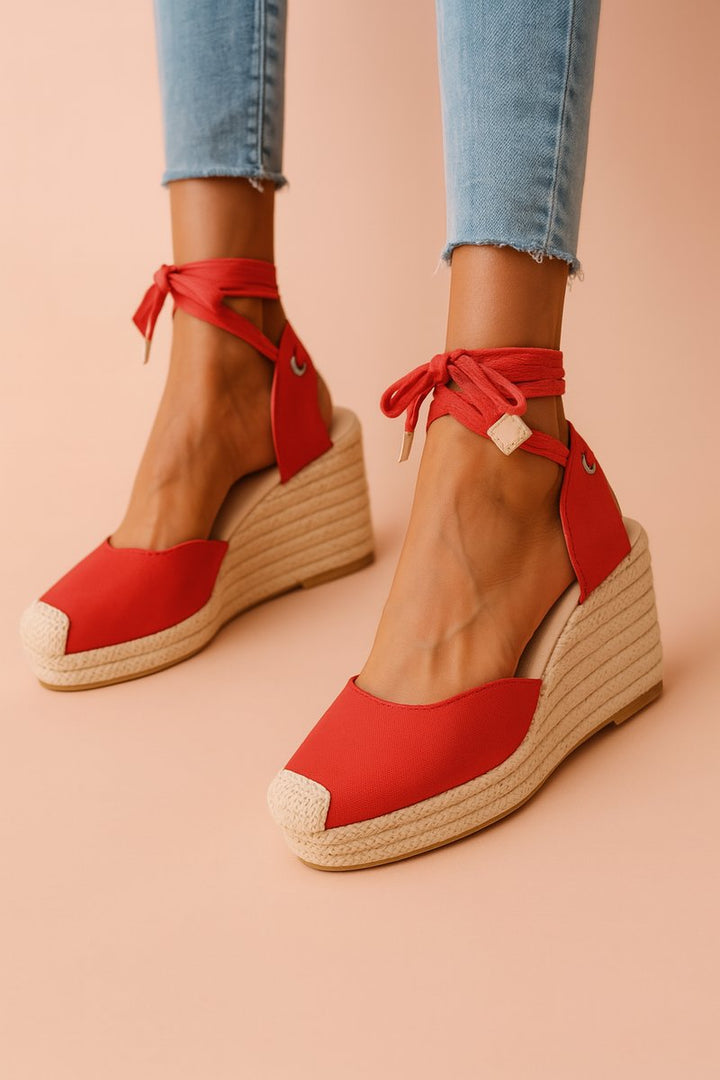 Selvorne | Women's Espadrille Wedge Sandals Ankle Tie - Image 2