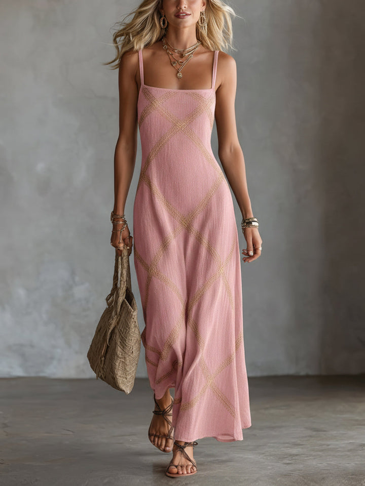 Selvorne | Women's Geometric Maxi Dress Square Neck - Black - Image 3