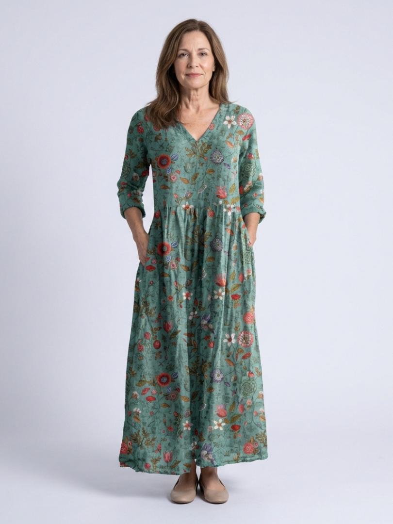 Selvorne | Women's Maxi Summer Dress with Pockets - Green - Image 1