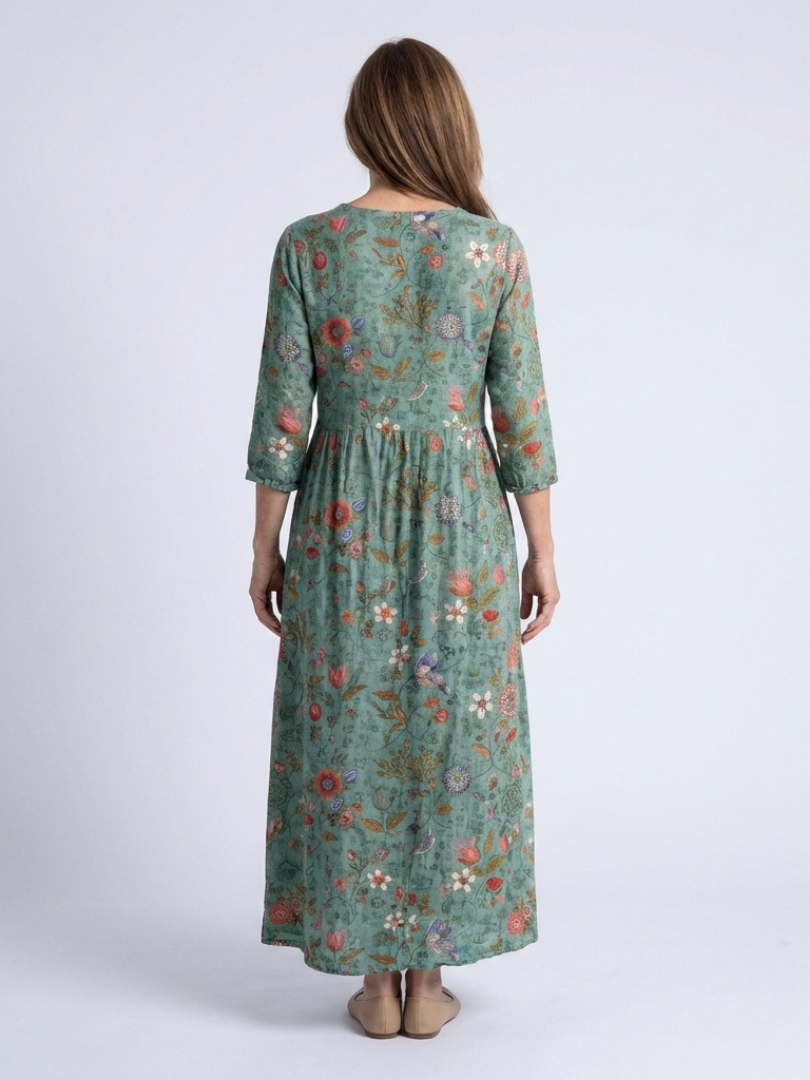 Selvorne | Women's Maxi Summer Dress with Pockets - Green - Image 3