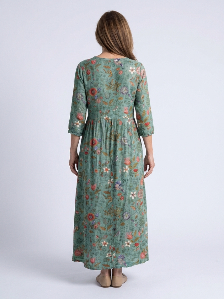 Selvorne | Women's Maxi Summer Dress with Pockets - Green - Image 3