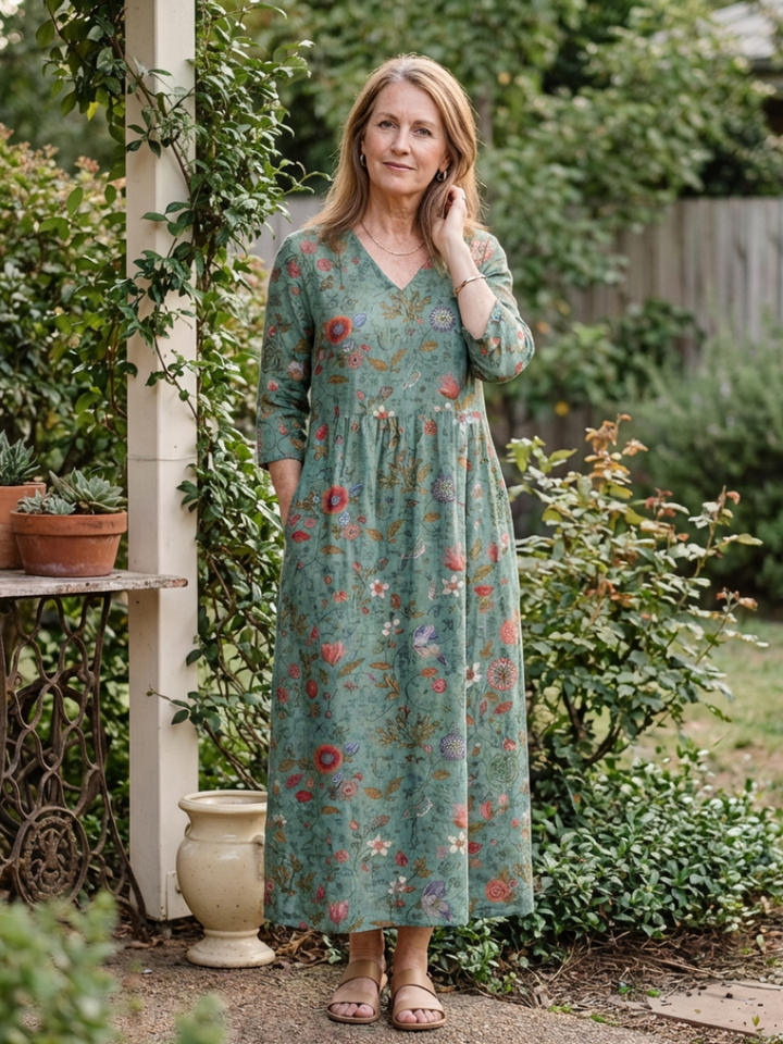Selvorne | Women's Maxi Summer Dress with Pockets - Green - Image 6