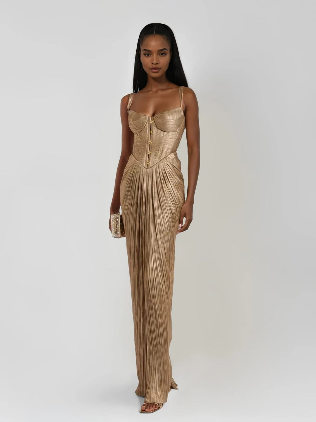 Selvorne | Women's Wedding Guest Dress Maxi Gown - Gold - Image 1