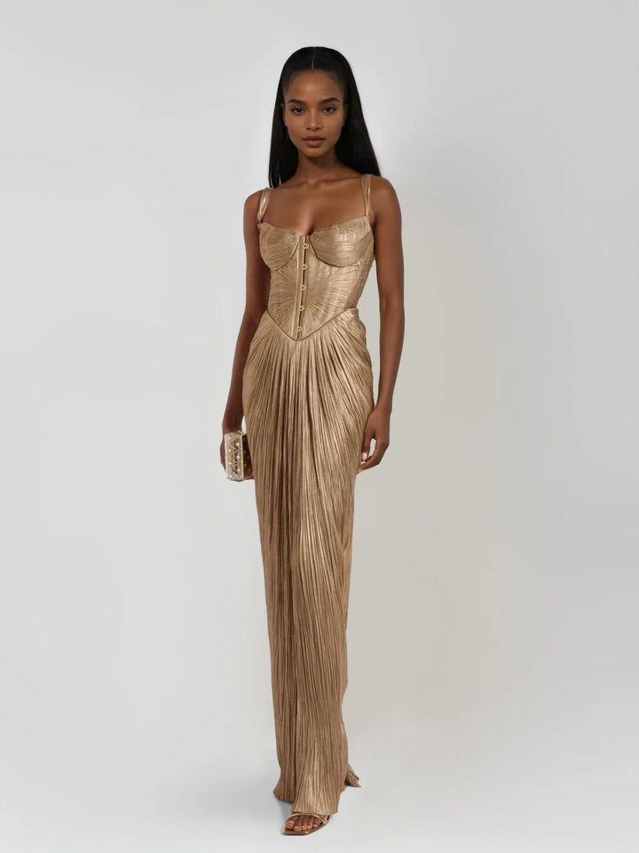 Selvorne | Women's Wedding Guest Dress Maxi Gown - Gold - Image 1