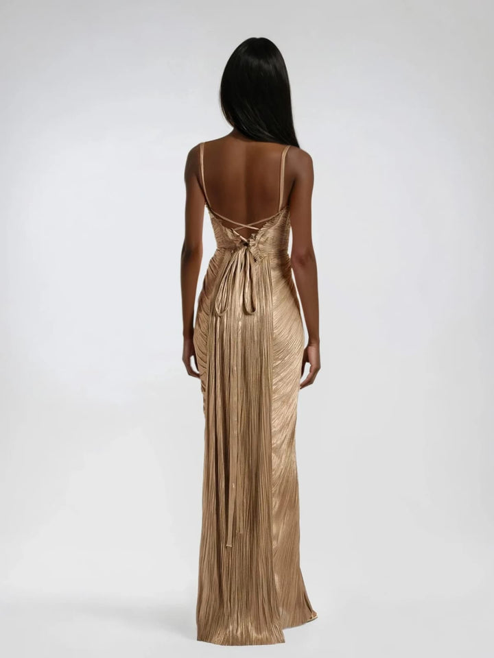 Selvorne | Women's Wedding Guest Dress Maxi Gown - Gold - Image 2