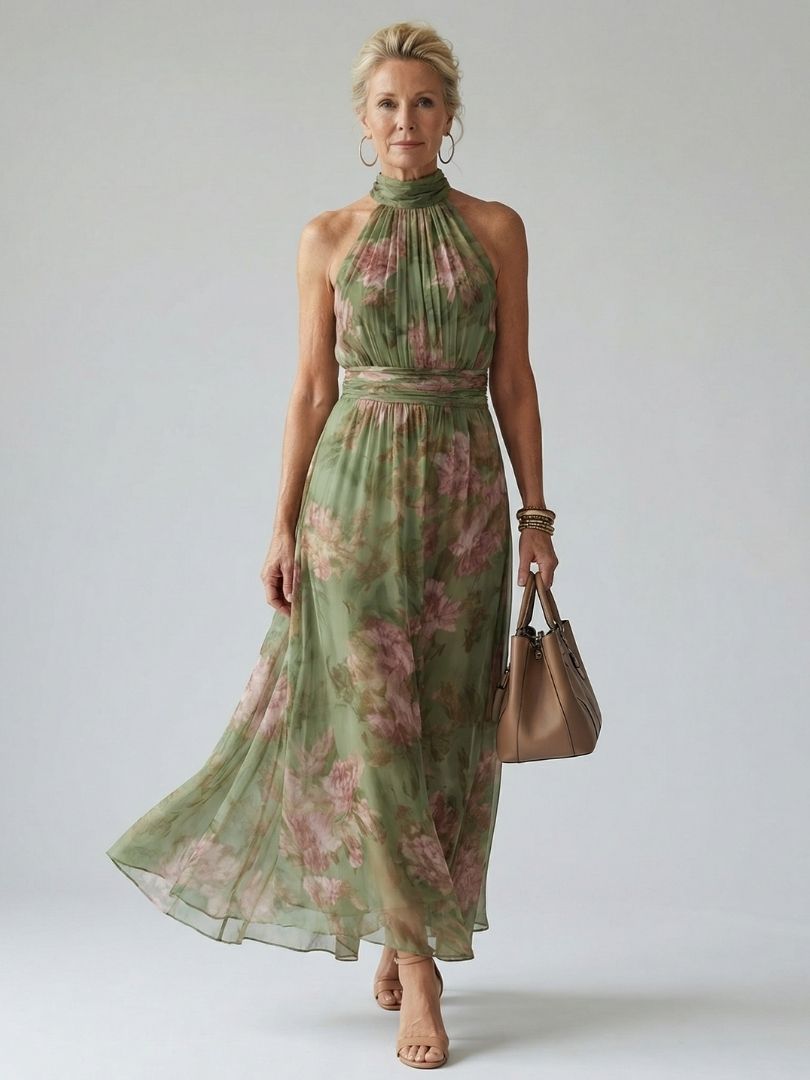 Seraphel | Women's Floral Halter Midi Dress - Floral - Image 1